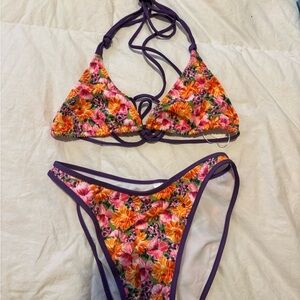 Heavy Manners Floral Bikini Set with Purple Trim